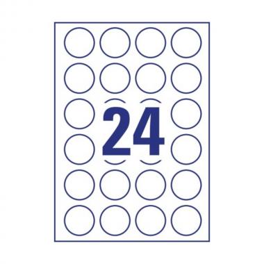 Самоклеящиеся этикетки Avery Zweckform, круглые Ø 40 мм, белые, 24 этикетки на листе А4 (100 листов) [L3415-100]