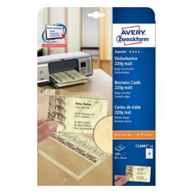 Заготовки для визиток Avery Zweckform, 85 х 54 мм, бежевый мрамор, матовые, 10 шт на листе А4 (10 листов) [C32095-10]