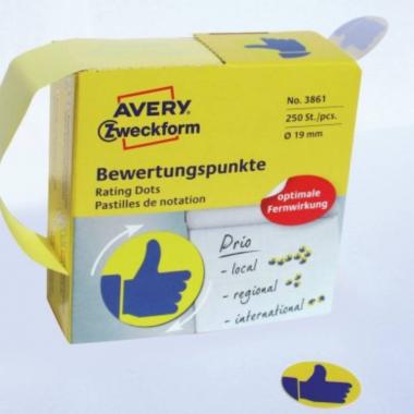 Этикетки-точки в диспенсере Avery Zweckform, Ø 19 мм, отлично, желто-синий (250 шт) [3861]