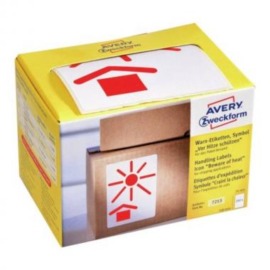 Этикетки в диспенсере Avery Zweckform, 74 х 100 мм, "защищать от солнечных лучей", бело-красные (200 шт) [7253]