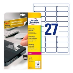 Этикетки-пломбы Avery Zweckform, белые, 63.5 x 29.6 мм, 27 этикеток на листе А4 (20 листов) [L6114-20]