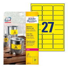 Всепогодные этикетки Avery Zweckform, желтые матовые, 63.5 x 29.6 мм, 27 этикеток на листе А4 (20 листов) [L6105-20]