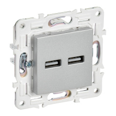 Розетка USB IEK SKANDY A+A 3,1А SK-R15S серебряный [SK-U21-D31-K23]