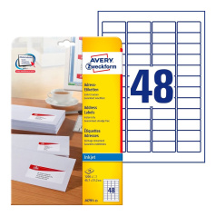 Почтовые этикетки Avery Zweckform, белые, 45.7 x 21.2 мм, 48 этикеток на листе А4 (25 листов) [J4791-25]