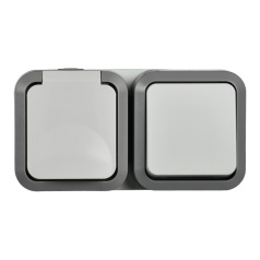 Блок розетка + выключатель горизонтальный IEK TORS 16А IP55 TS242 серо-белый [TS-G10-6-55-V-K41]