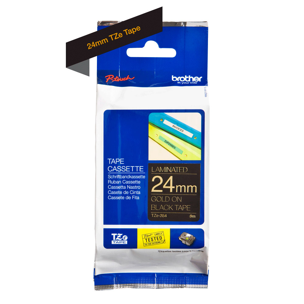 Картридж Brother TZe-354, 24 мм, золотой на черном [TZe354]