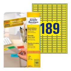 Удаляемые этикетки Avery Zweckform, желтые, 25.4 x 10 мм, 189 этикеток на листе А4 (20 листов) [L6037-20]