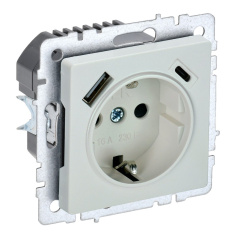 Розетка 1-местная IEK BRITE с заземлением со шторками 16А с USB A+C 18Вт РЮш11-1-БрЖ жемчуг [BR-R14-16-U22-018-K36]