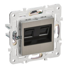 Розетка компьютерная двойная RJ45 IEK SKANDY кат. 6 SK-K04N металл никель [SK-K20-2-K50]