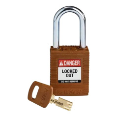 Замки SafeKey нейлоновые Brady, стальные дужки, 38 мм, Ø 6.4 мм, система "Одинаковые ключи", коричневые, 3 шт [gws150228]