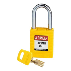 Замок SafeKey нейлоновый Brady, стальная дужка, 38 мм, Ø 6.4 мм, желтый [gws150343]