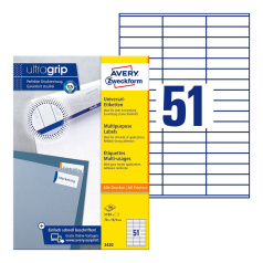 Этикетки самоклеящиеся Avery Zweckform, белые, 70 x 16.9 мм, 51 этикетка на листе А4 (100 листов) [3420]