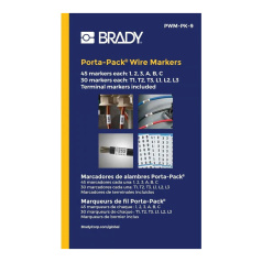 Кабельные маркеры Brady PWM-PK-9, виниловая ткань, 5.5 х 39.7 мм, легенда "1", "2", "3", "A", "B", "C", "T1", "T2", "T3", "L1", "L2", "L3", белый, 450