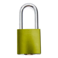 Замок блокировочный алюминиевый, пиновый цилиндр, 38 мм, Ø 6.2 мм, стальная дужка, желтый, [gwr027PS38YEL]