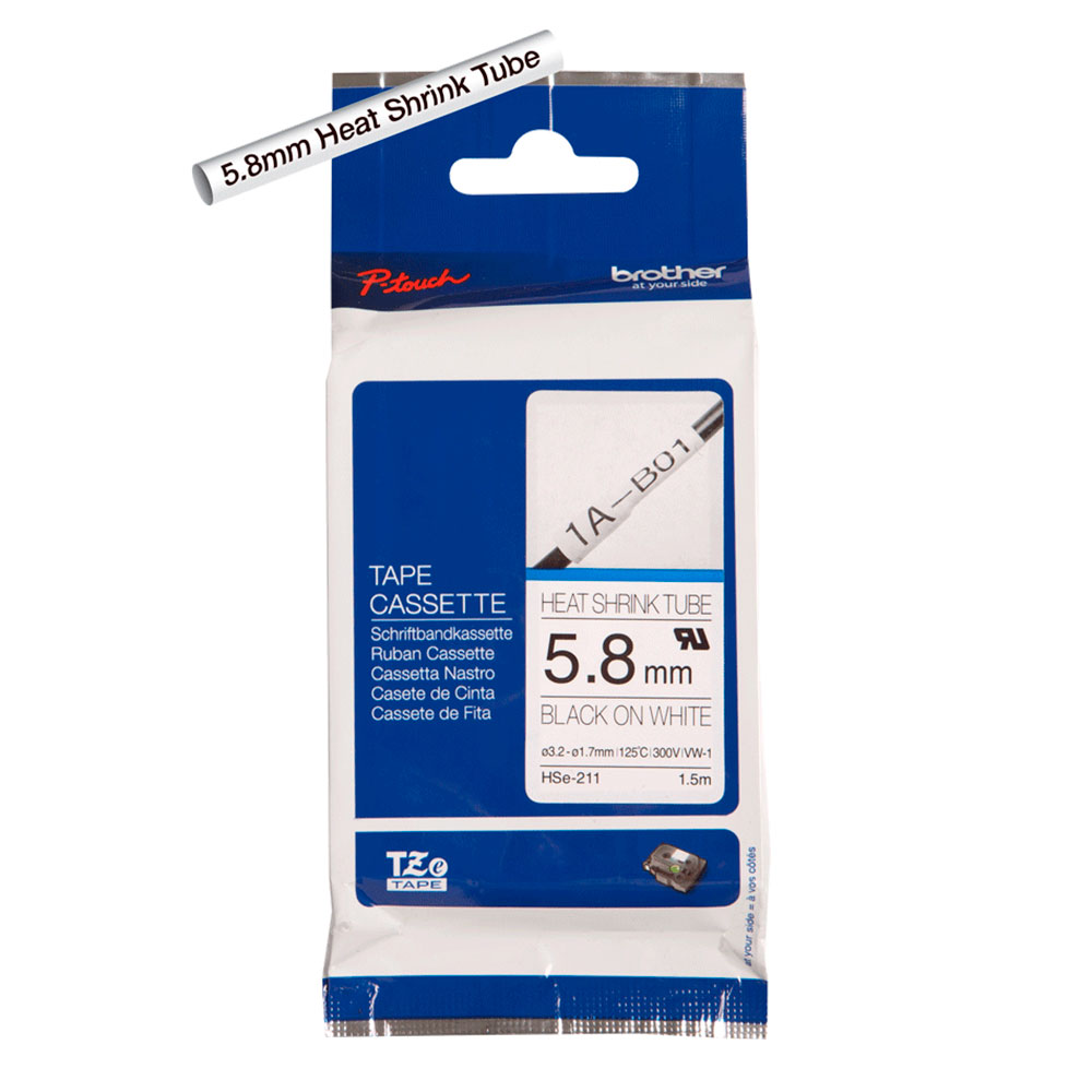 Термоусадочная трубка Brother HSE-211, 5.8 мм, черный на белом [Hse211]