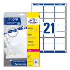 Почтовые этикетки Avery Zweckform, белые, 63.5 x 38.1 мм, 21 этикетка на листе А4 (40 листов) [L7160-40]