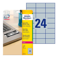 Этикетки Avery Zweckform, серебристые, 71 x 37 мм, 24 этикетки на листе А4 (20 листов) [L6133-20]