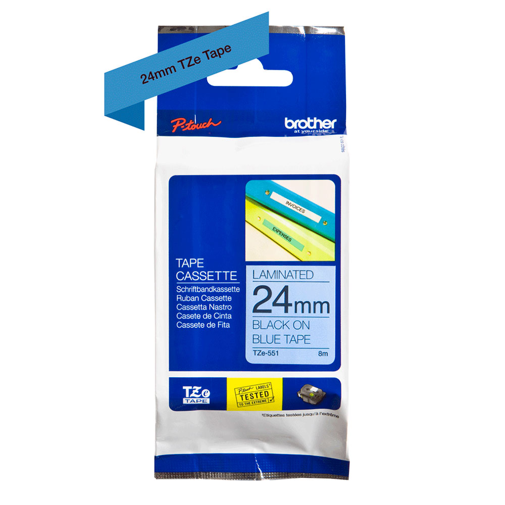 Картридж Brother TZe-551, 24 мм, черный на синем [TZe551]