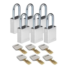 Замки алюминиевые Brady SafeKey со стальной дужкой, 38 мм, Ø 6.4 мм, серебристые, 6 шт [gws150278]