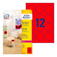Неоновые этикетки Avery Zweckform, красный, Ø 63.5 мм, 12 этикеток на листе А4 (25 листов) [L7670R-25]