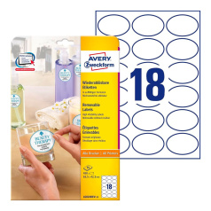 Удаляемые этикетки Avery Zweckform, белые, 63.5 x 42.3 мм, 18 этикеток на листе А4 (25 листов) [L6024REV-25]