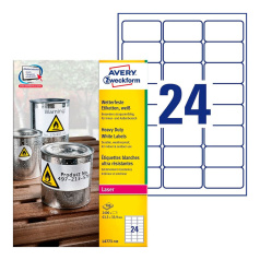 Всепогодные этикетки Avery Zweckform, белые матовые, 63.5 x 33.9 мм, 24 этикетки на листе А4 (100 листов) [L4773-100]