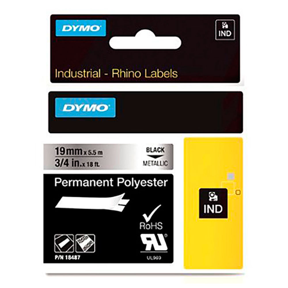 Картридж Dymo S0718200/18487, 19 мм, черный на металлизированном