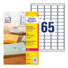 Адресные этикетки Avery Zweckform, прозрачные, 38.1 x 21.2 мм, 65 этикеток на листе А4 (25 листов) [L7551-25]