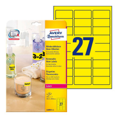 Неоновые этикетки Avery Zweckform, желтый, 63.5 x 29.6 мм, 27 этикеток на листе А4 (25 листов) [L6004-25]