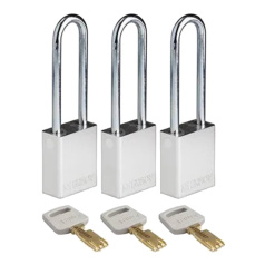 Замки алюминиевые Brady SafeKey со стальной дужкой, 76 мм, Ø 6.4 мм, система "Одинаковые ключи", серебристые, 3 шт [gws150276]