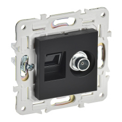Розетка двойная TV+RJ45 IEK SKANDY кат. 6 SK-A15Bl черный [SK-AK20-2-K02]