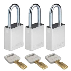 Замки алюминиевые Brady SafeKey со стальной дужкой, 38 мм, Ø 6.4 мм, система "Одинаковые ключи", серебристые, 3 шт [gws150304]