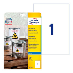 Всепогодные этикетки Avery Zweckform, белые матовые, 210 x 297 мм, 1 этикетка на листе А4 (10 листов) [J4775-10]