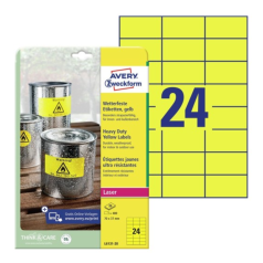Всепогодные пленочные этикетки Avery Zweckform, желтые матовые, 70 х 37 мм, 24 этикетки на листе А4 (20 листов) [L6131-20]