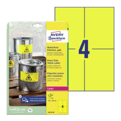 Всепогодные пленочные этикетки Avery Zweckform, желтые матовые, 105 х 148 мм, 4 этикетки на листе А4 (20 листов) [L6132-20]