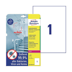 Антимикробные удаляемые этикетки Avery Zweckform, прозрачные, 210 х 297 мм, 1 этикетка на листе А4 (10 листов) [L8011rev-10]