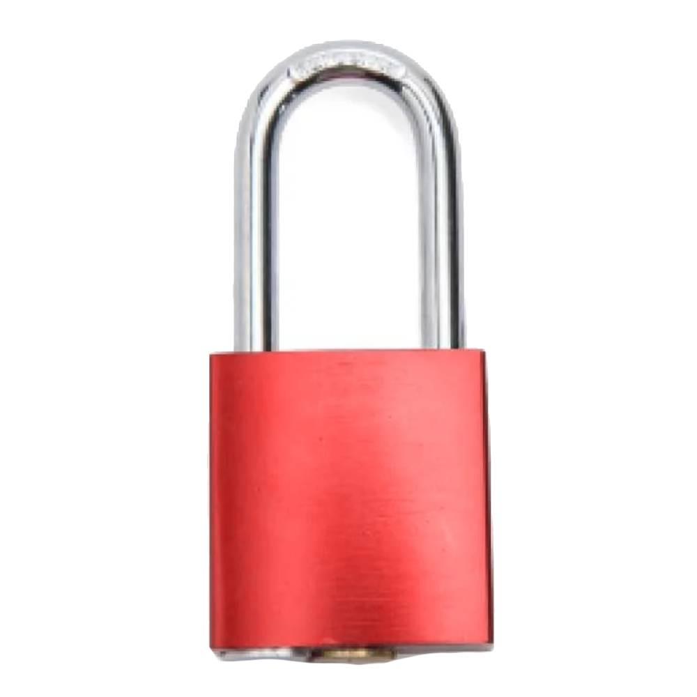 Замок блокировочный алюминиевый, пиновый цилиндр, 38 мм, Ø 6.2 мм, стальная дужка, красный [gwr027PS38RED]