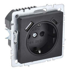 Розетка 1-местная IEK BRITE с заземлением со шторками 16А с USB A+C 18Вт РЮш11-1-БрЧ черный [BR-R14-16-U22-018-K02]