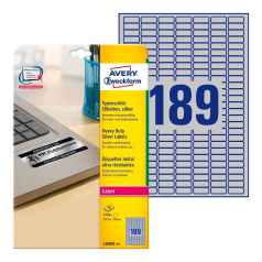 Этикетки Avery Zweckform, серебристые, 25.4 x 10 мм, 189 этикеток на листе А4 (20 листов) [L6008-20]