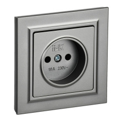 Розетка 1-местная IEK BRITE без заземления без шторок 10А в сборе РСР10-1-0-БрС сталь [BR-R10-10-K46-F]