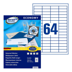 Этикетки самоклеящиеся Europe-100, белые, 48.5 x 16.9 мм, 64 этикетки на листе А4 (100 листов) [ELA050]