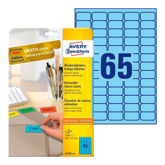 Удаляемые этикетки Avery Zweckform, голубые, 38.1 x 21.1 мм, 65 этикеток на листе А4 (20 листов) [L4791-20]