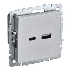 Розетка USB IEK BRITE A+C 18Вт РЮ11-1-БрА алюминий [BR-U22-018-K47]