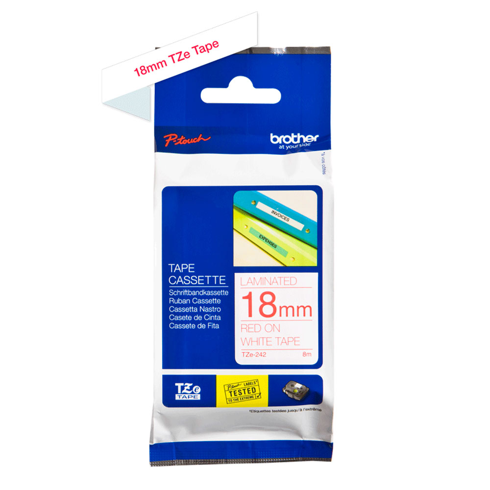 Картридж Brother TZe-242, 18 мм, красный на белом [TZe242]