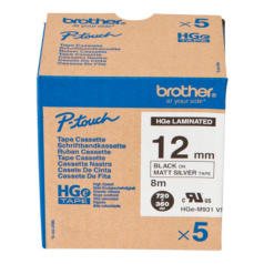 Набор лент Brother HGe-M931V5, 12 мм, черный на серебряном (5 лент по 8 м) [HGeM931V5]