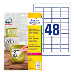Всепогодные удаляемые этикетки Avery Zweckform, белые матовые, 45.7 x 21.2 мм, на листе А4, 48 этикеток на листе А4 (20 листов) [L4778REV-20]