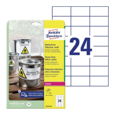 Всепогодные пленочные этикетки Avery Zweckform, белые матовые, 70 х 37 мм, 24 этикетки на листе А4 (20 листов) [L4718-20]
