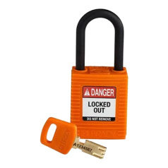 Замок SafeKey нейлоновый Brady, пластиковая дужка, 38 мм, Ø 6.4 мм, оранжевый [gws150230]