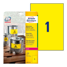 Всепогодные этикетки Avery Zweckform, желтые матовые, 210 x 297 мм, 1 этикетка на листе А4 (20 листов) [L6111-20]