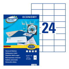 Этикетки самоклеящиеся Europe-100, белые, 70 x 37.1 мм, 24 этикетки на листе А4 (18 листов) [ELA011-18]